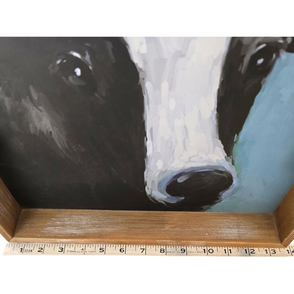 Rustic Farmhouse Cow Tray Distressed Wood Frame Jute Handle Turquoise Ba… - Picture 5 of 6